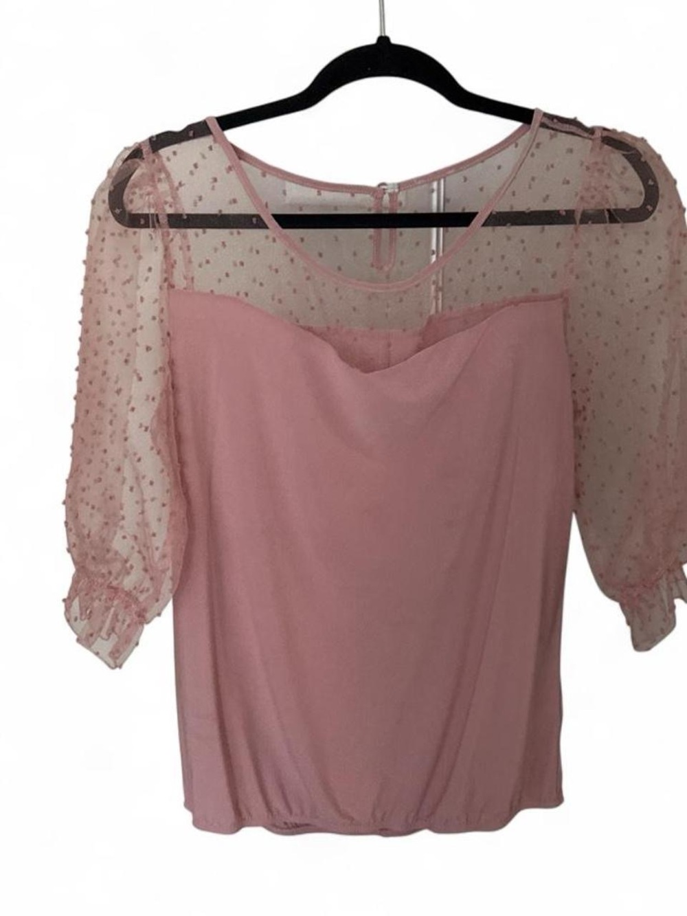 Sheer Dot Sleeve Pink Women's Top size Medium